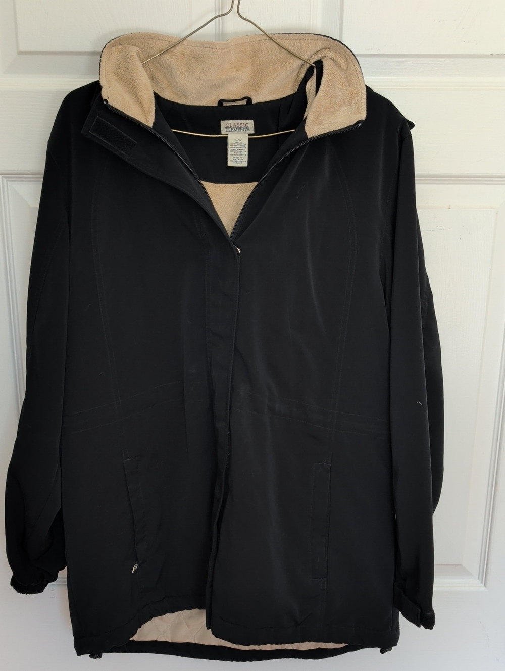 Classic Elements Men's Black Field Jacket with Beige Sherpa Collar